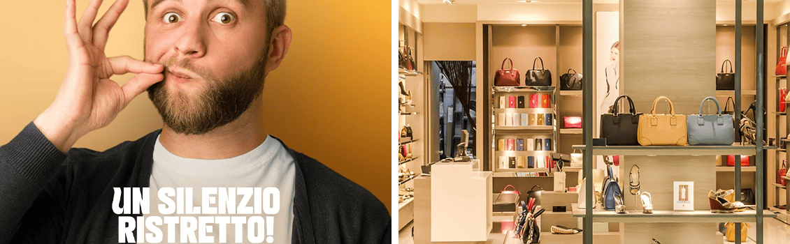 A sinistra foto del servizio Hear/t A destra foto di un negozio di borse e scarpe