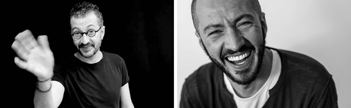 A sinistra una foto in bianco e nero in cui Mauro Mottinelli saluta, a destra sempre una foto in bianco e nero dove Mauro Mottinelli ride