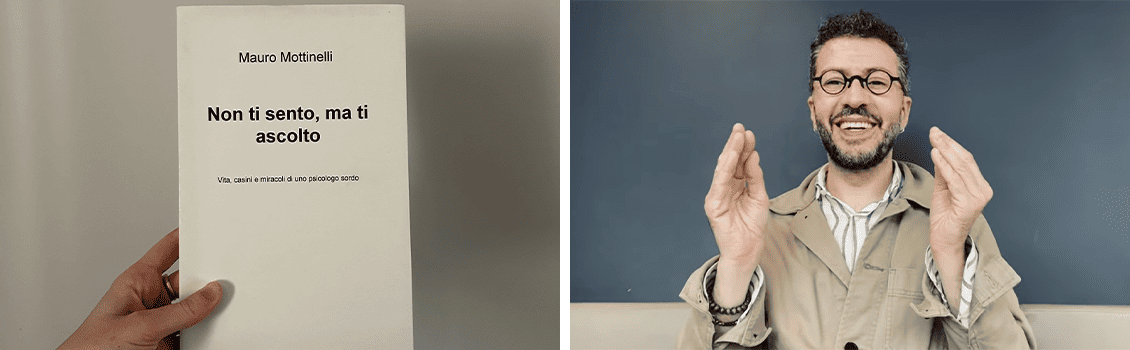 A sinistra la copertina del libro, a destra una foto di Mauro Mottinelli che segna il segno "giovani"
